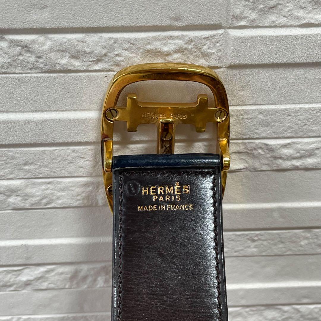 エルメス レザー コンスタンス Hバックル ゴールド 金具 ベルト バイカラー