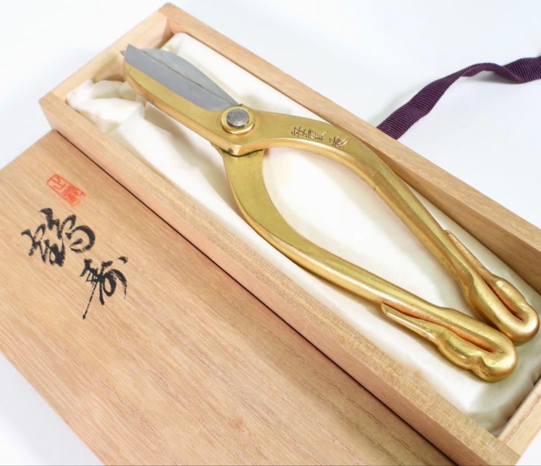 安重造 鋏はさみ 銘鶴寿 植木鋏 園芸鋏 剪定鋏 花切鋏 盆栽道具 池坊專永箱