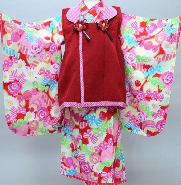 七五三 三歳 女児 被布 着物 フルセット 松田聖子 赤色 お仕立て無料