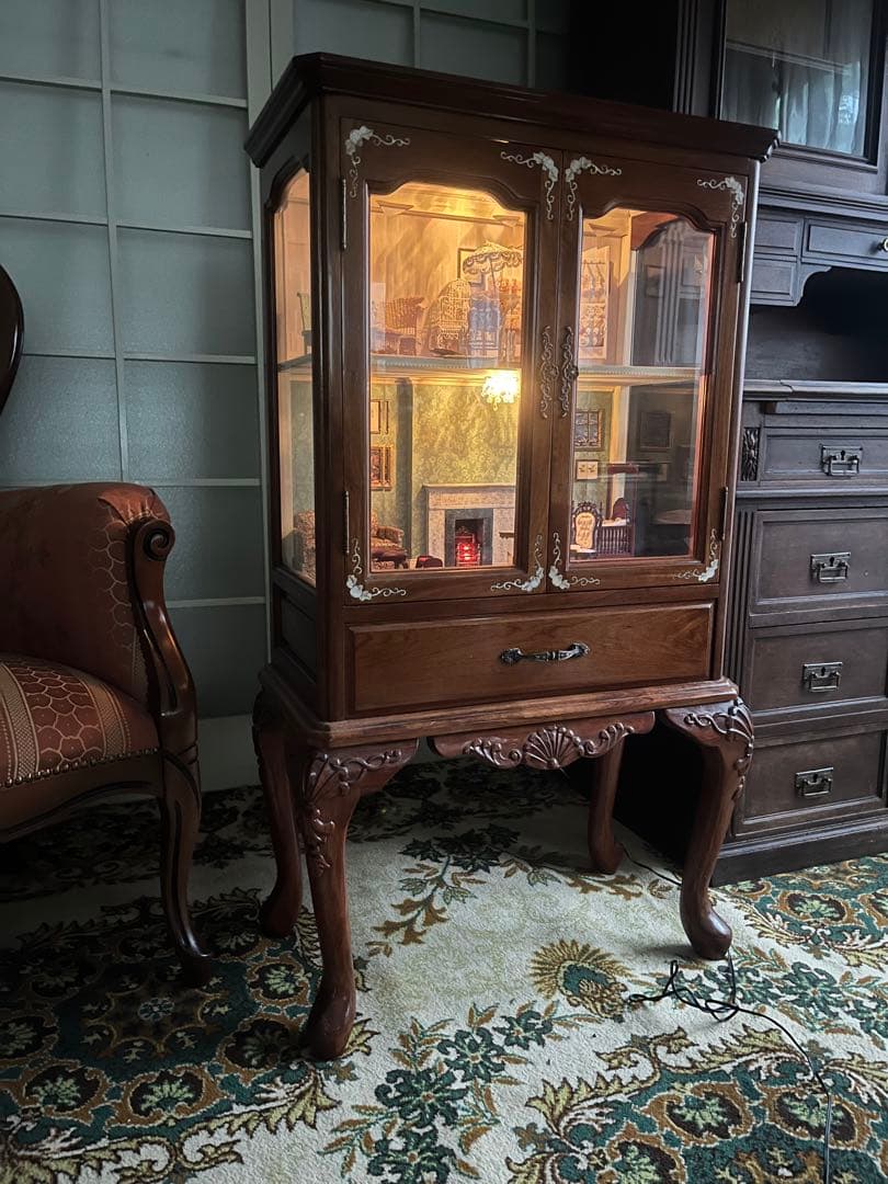 引き取り限定 猫脚 キャビネット 作家 ミニチュア ドールハウス 飾り棚 セット