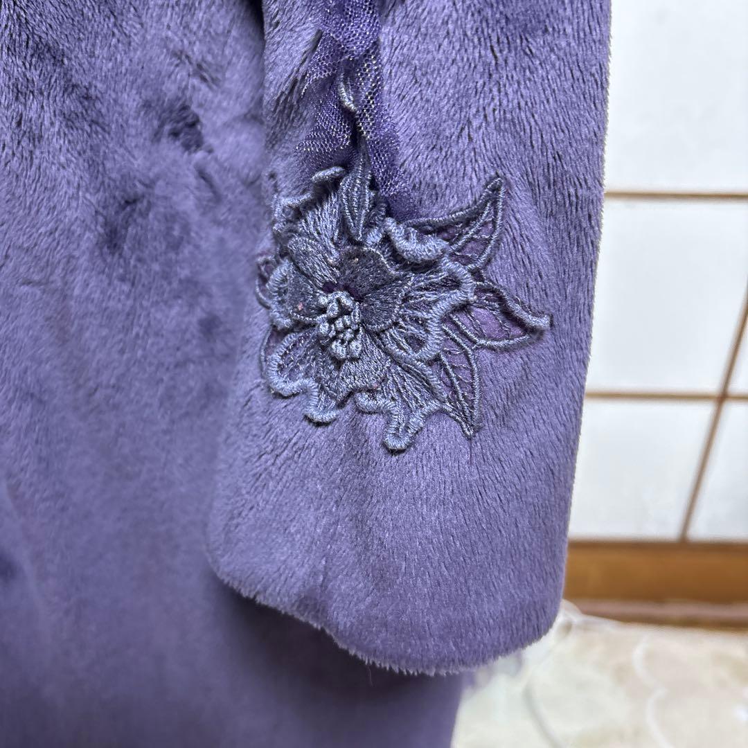 アトリエまりこ　紫色 花の刺繍 長袖オーバー
