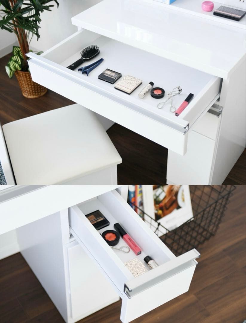 ホワイト ドレッサー・鏡台 棚付き