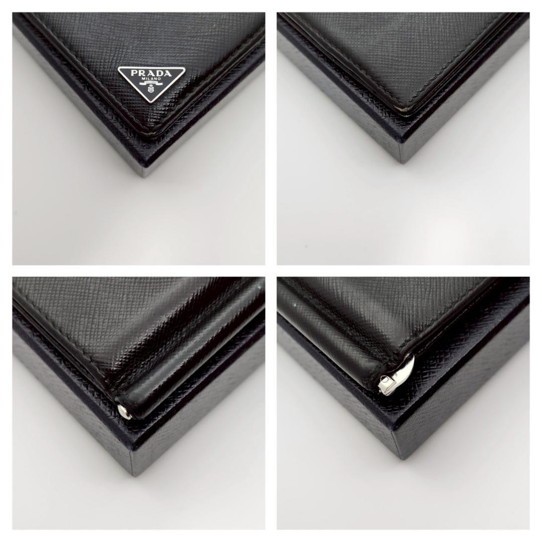 極美品 プラダ マネークリップ サフィアーノレザー　黒 メンズ
