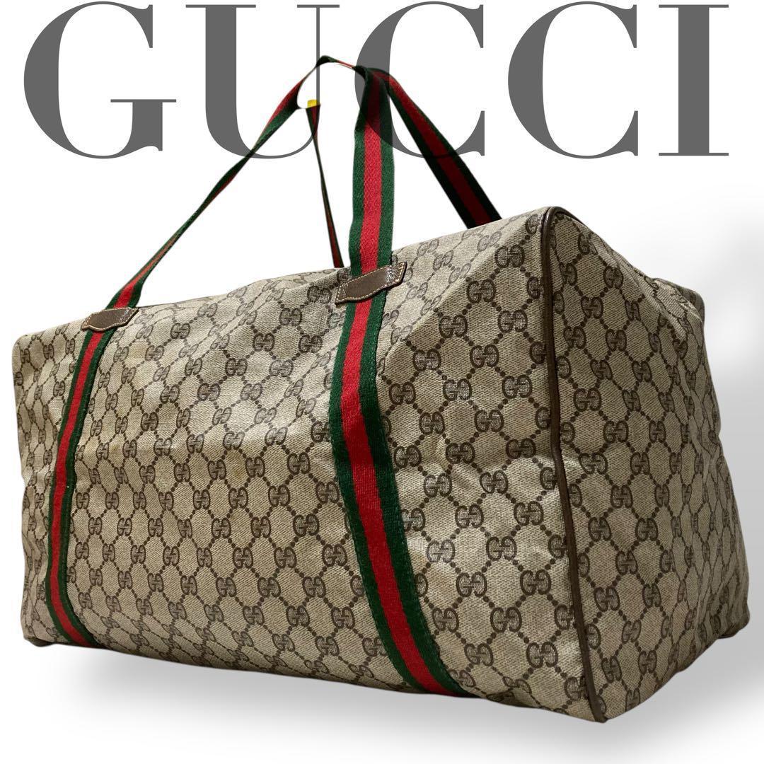 【美品】オールドグッチ　シェリーライン　ボストンバッグ　gg柄　PVC レザー