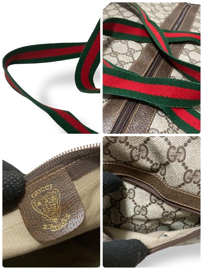 【美品】オールドグッチ　シェリーライン　ボストンバッグ　gg柄　PVC レザー