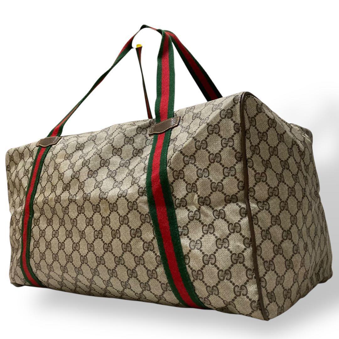 【美品】オールドグッチ　シェリーライン　ボストンバッグ　gg柄　PVC レザー