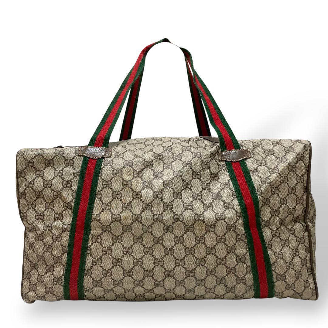 【美品】オールドグッチ　シェリーライン　ボストンバッグ　gg柄　PVC レザー