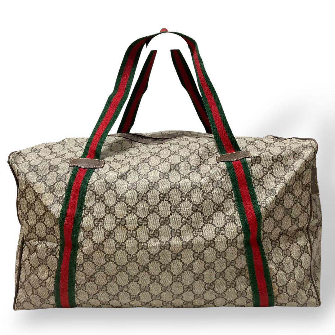 【美品】オールドグッチ　シェリーライン　ボストンバッグ　gg柄　PVC レザー