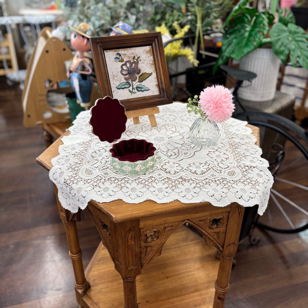 フランス田舎風家具 ゴシック風木製六角形テーブル サイドテーブル コンソール花台