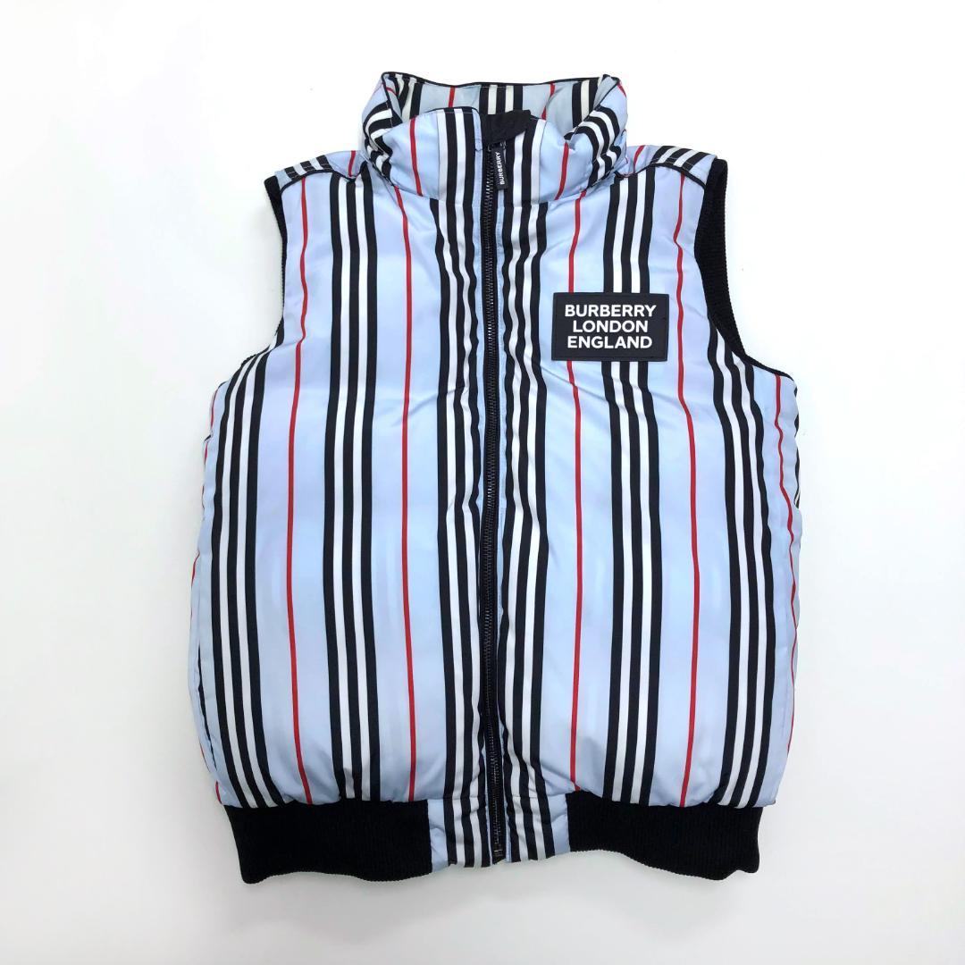 ☆美品☆バーバリー　ダウンベスト　ストライプ　ペールブルー　14Y　チルドレン