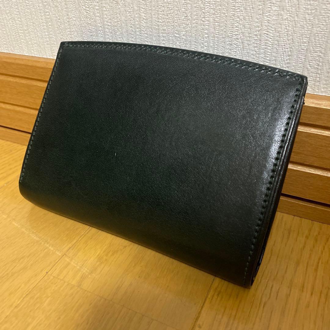 万双　厚コバ 三つ折り財布　ダークグリーン　中古美品