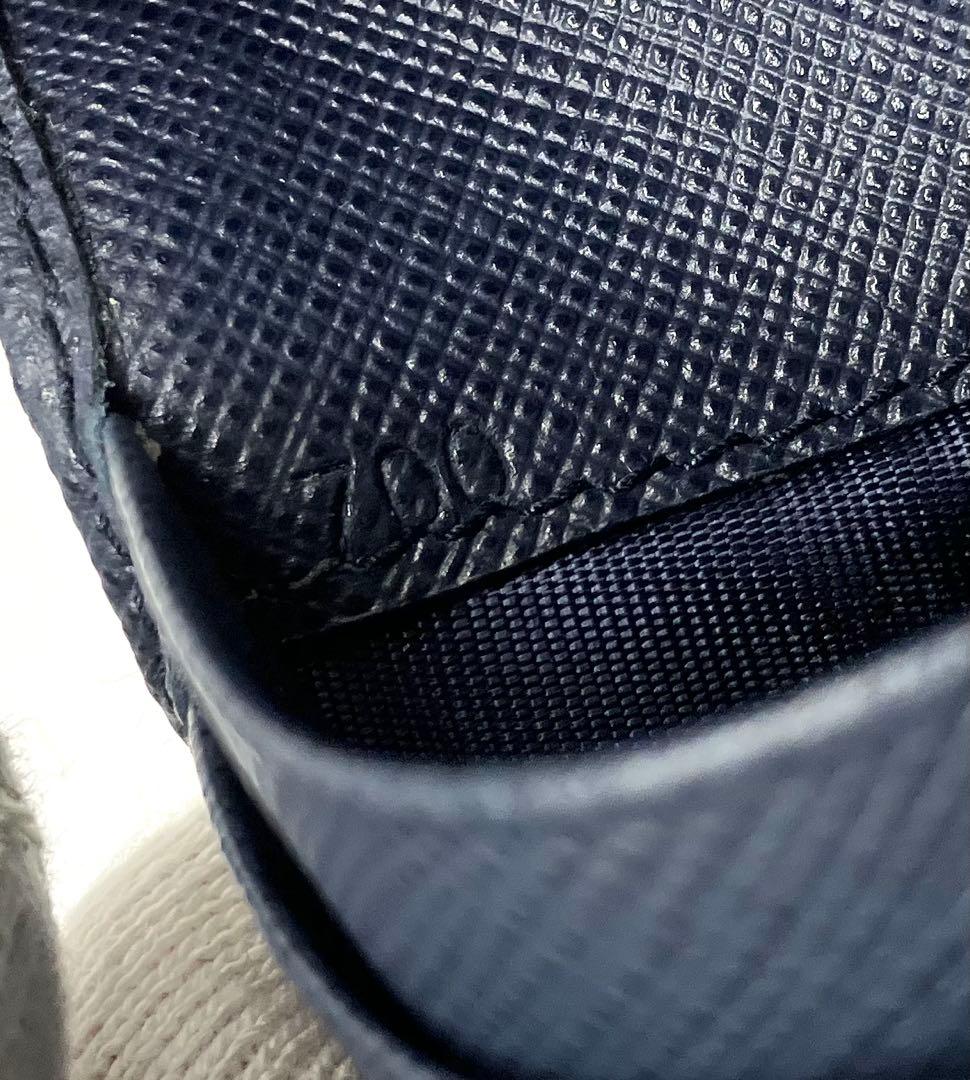 ⭐️ 新型 極美品 プラダ サフィアーノ メタル コンパクト 折り財布 ネイビー