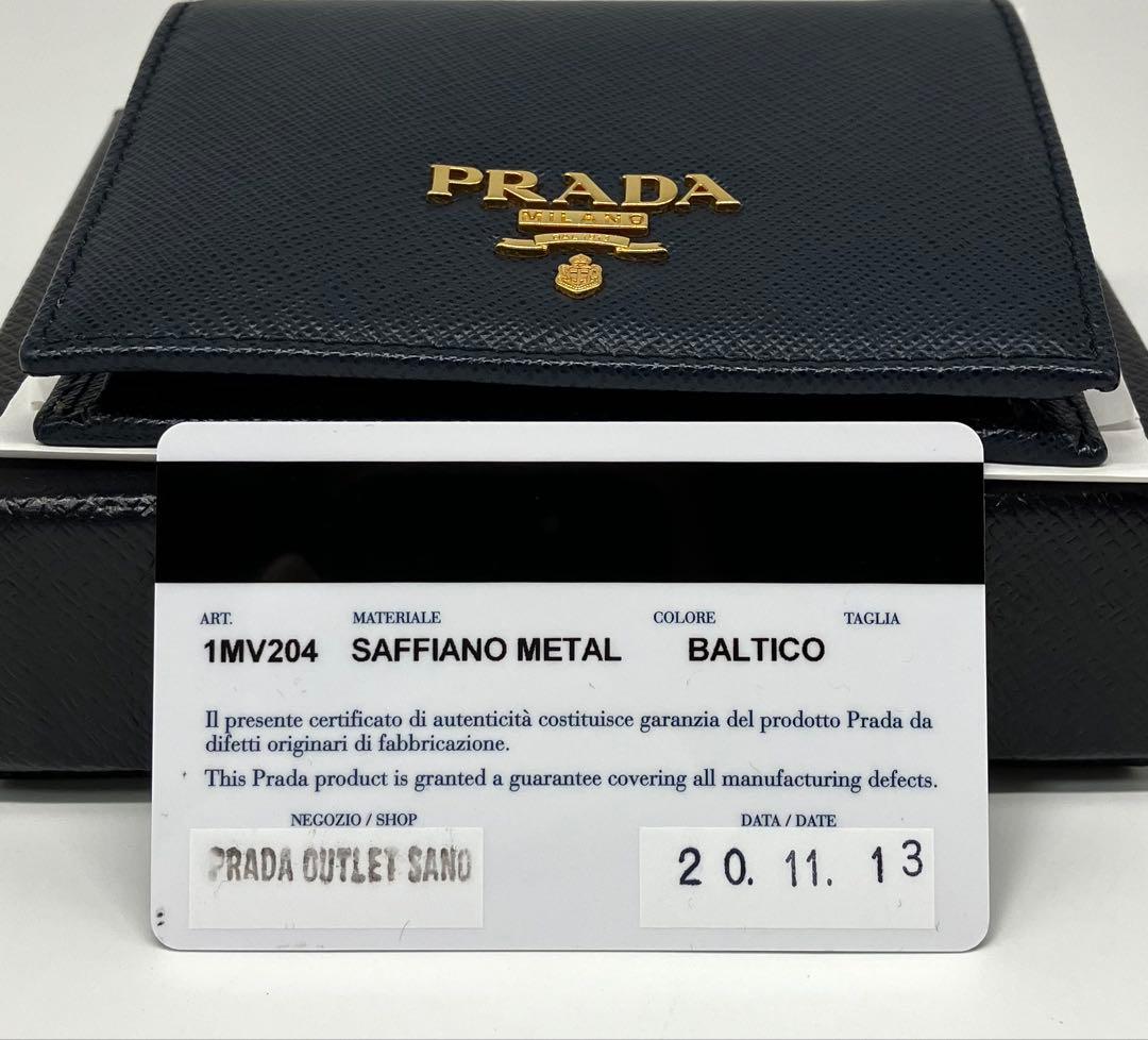 ⭐️ 新型 極美品 プラダ サフィアーノ メタル コンパクト 折り財布 ネイビー