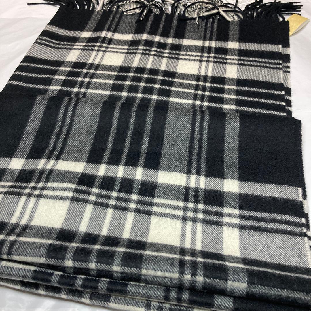 新品 ジョンストンズ カシミヤ100％ 大判ストール ブラック＆ホワイト