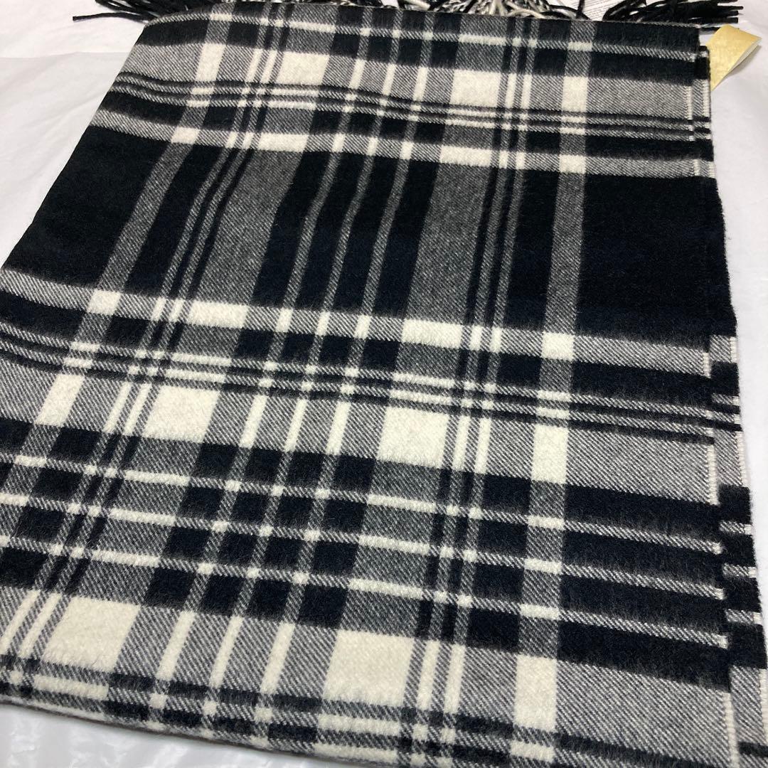 新品 ジョンストンズ カシミヤ100％ 大判ストール ブラック＆ホワイト