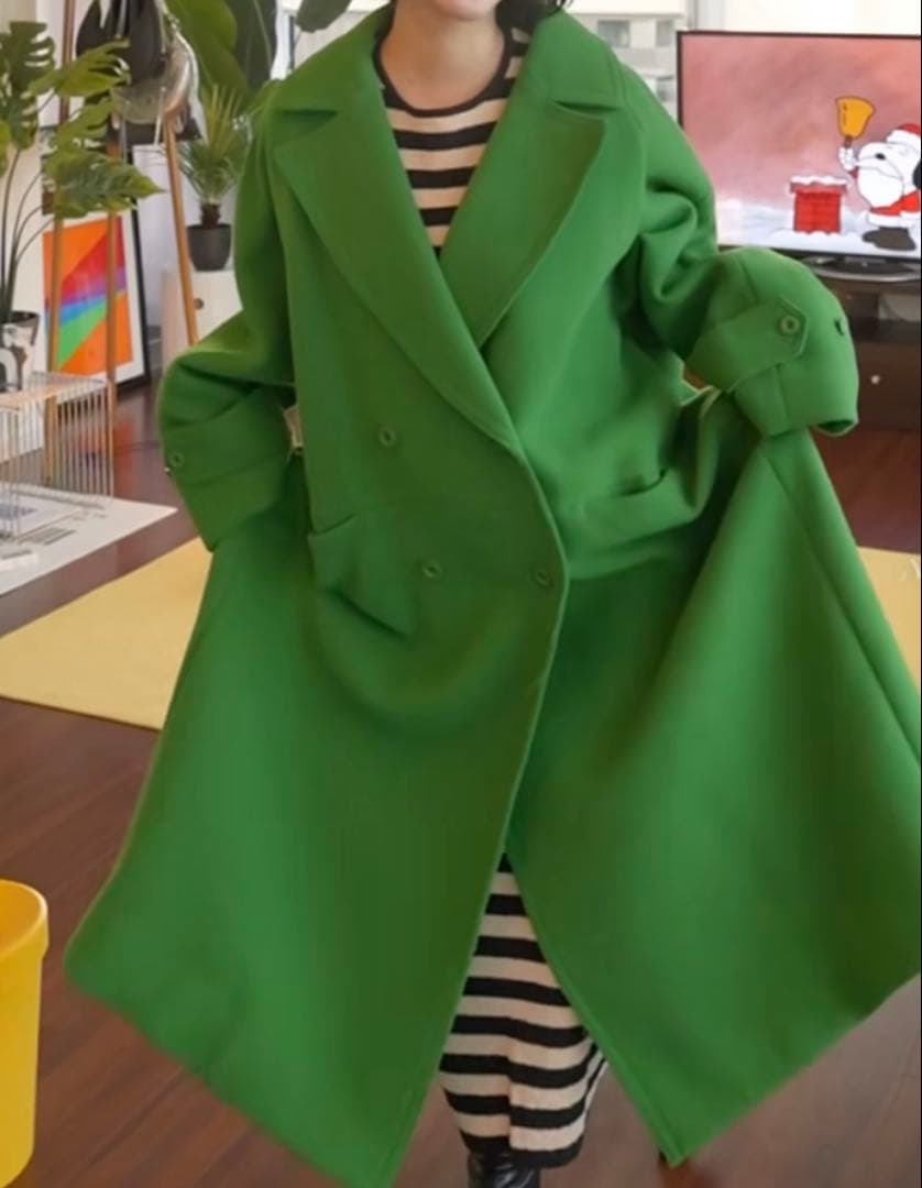 Maison Special グリーン ダブルブレスト ロングコート