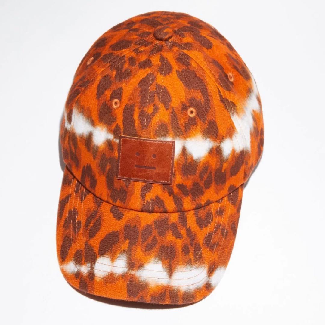 美品 Acne Studios アグネストゥディオス オレンジ ヒョウ柄キャップ