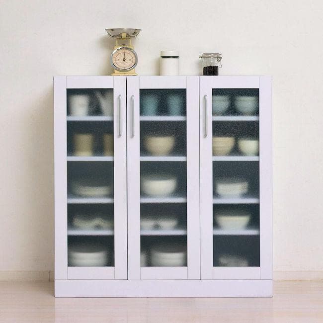 鏡面メラミン仕様 食器棚幅90cm キャビネット カップボード（683）