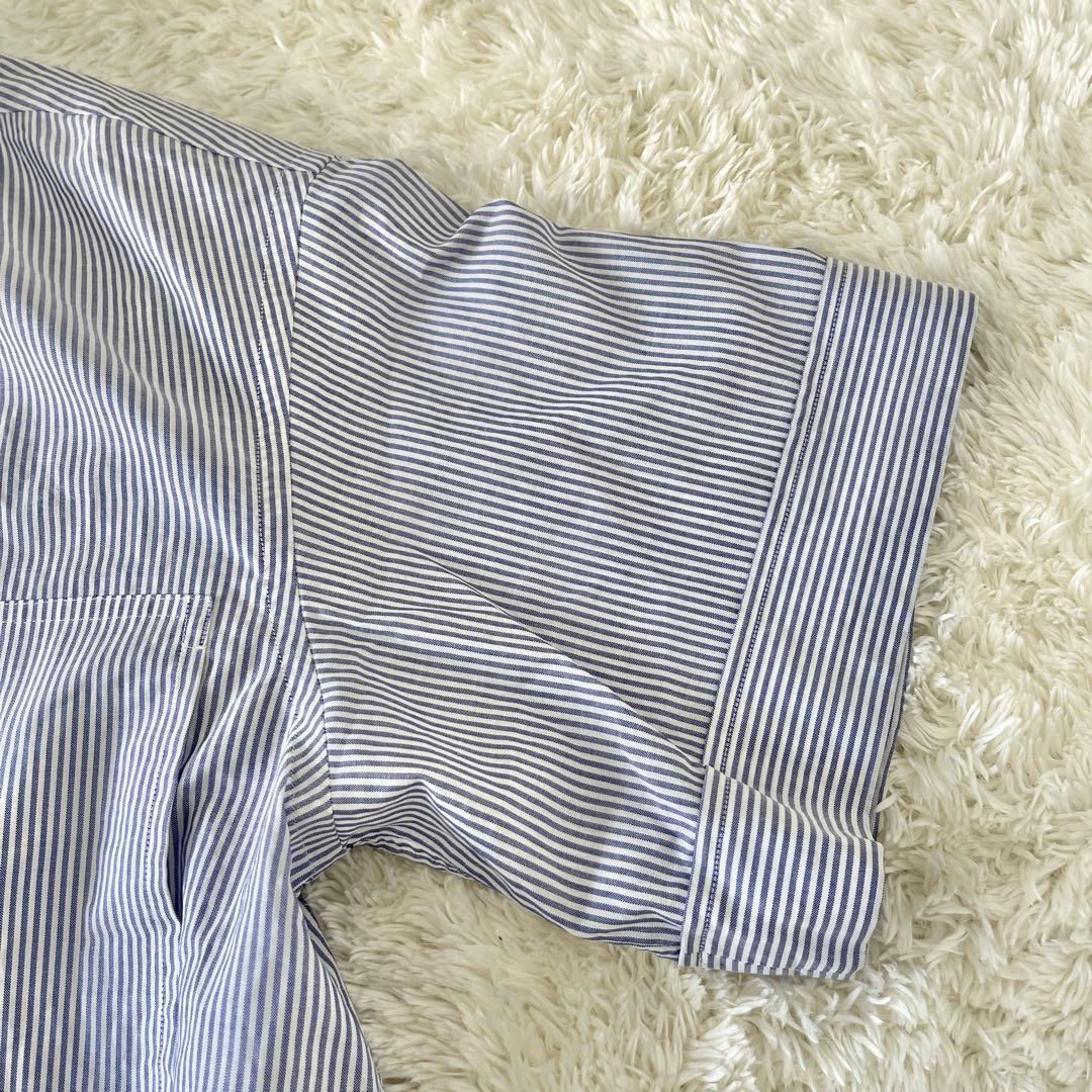 希少✨ドゥロワー シャツ　コットンバンドカラーブラウス 36 ブルーストライプ