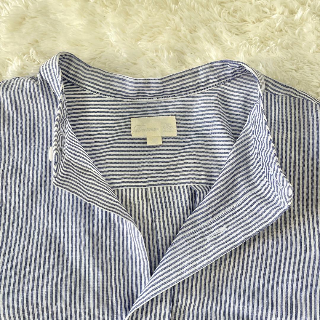 希少✨ドゥロワー シャツ　コットンバンドカラーブラウス 36 ブルーストライプ