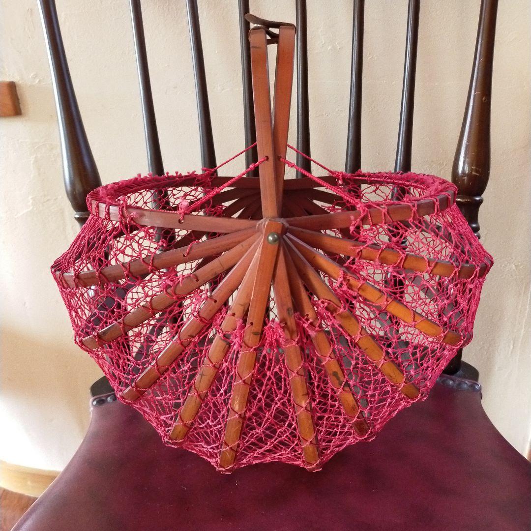 古い籠 かご バッグ 竹製 折りたたみ式