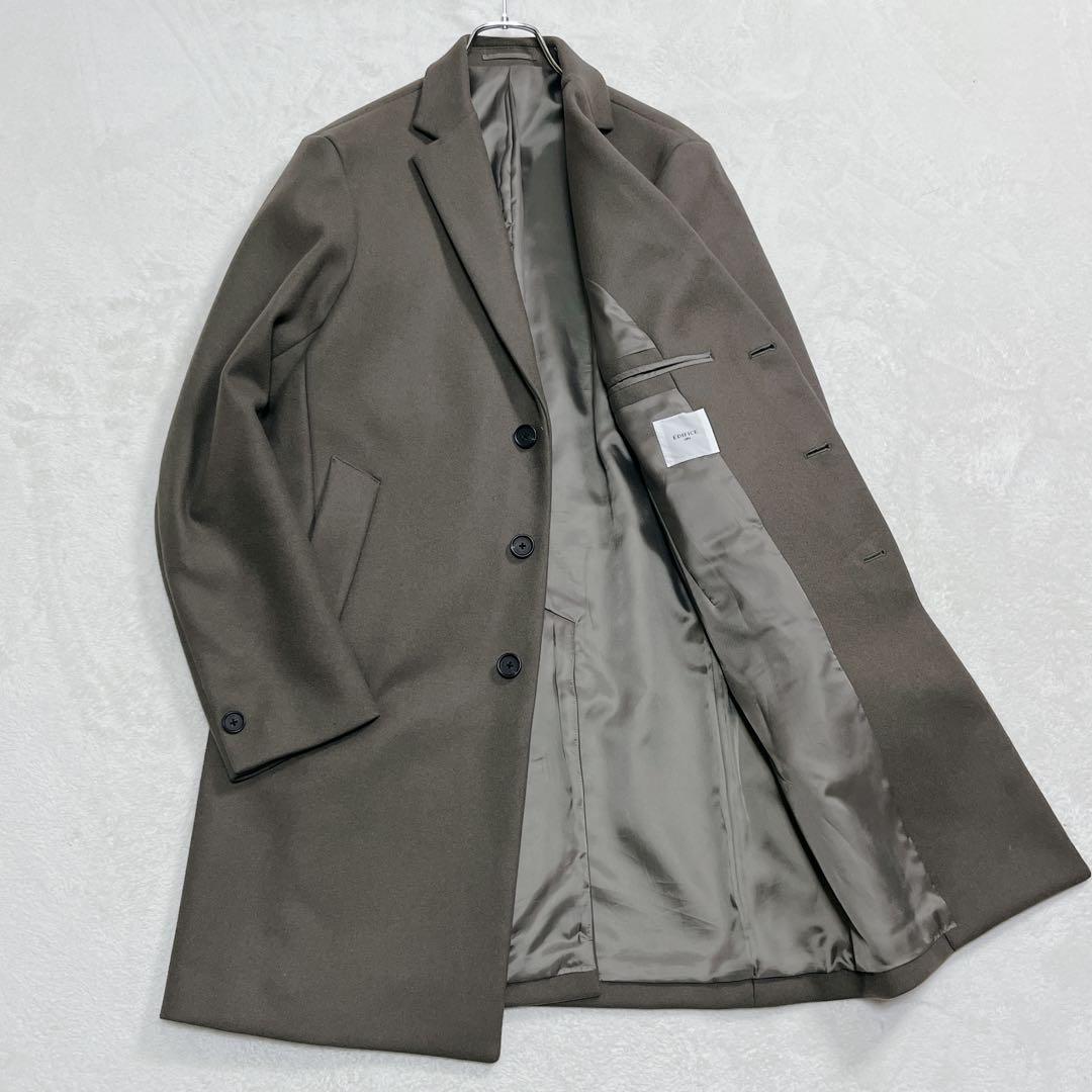 美品『エディフィス』スーパー140s メルトンチェスターコート XL オリーブ
