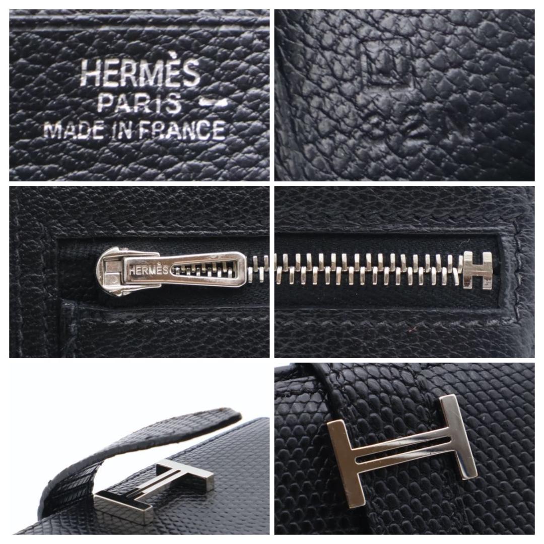 鑑定書付き【極美品】HERMES ベアンコンパクト　リザード　二つ折り財布　黒