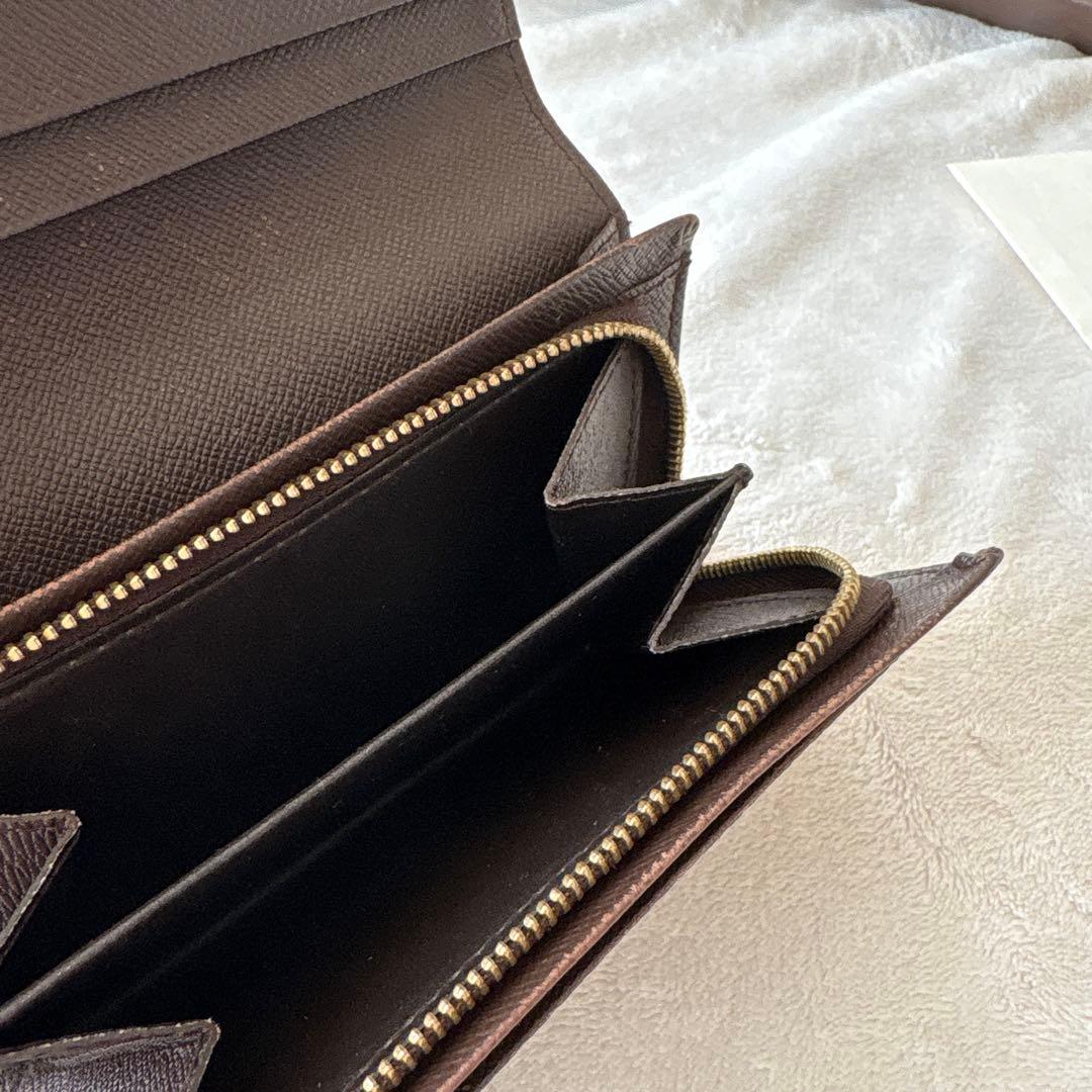 付属品付き！ルイヴィトンのL字ファスナー二つ折り財布ダミエ柄