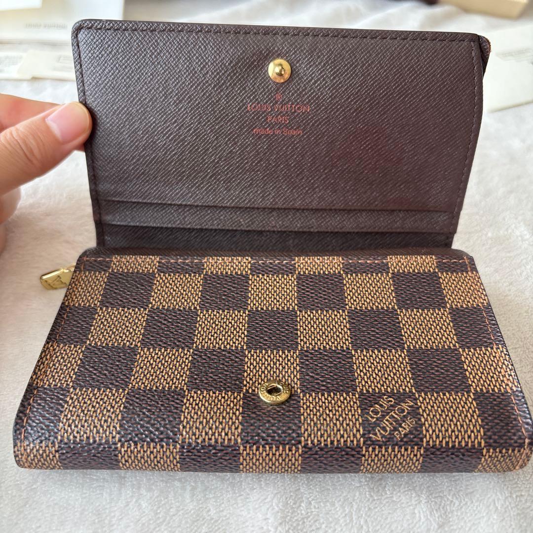 付属品付き！ルイヴィトンのL字ファスナー二つ折り財布ダミエ柄
