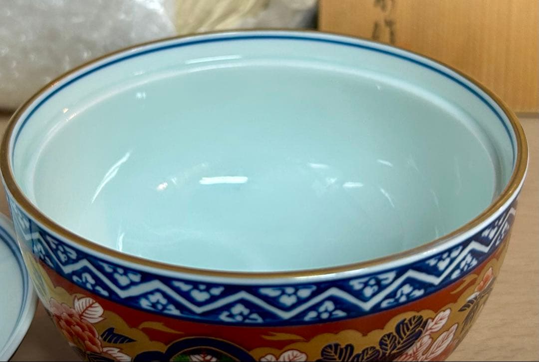 有田　日肥　其泉　極錦金彩　古伊万里蓋付碗5客　未使用