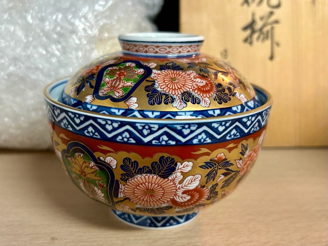 有田　日肥　其泉　極錦金彩　古伊万里蓋付碗5客　未使用