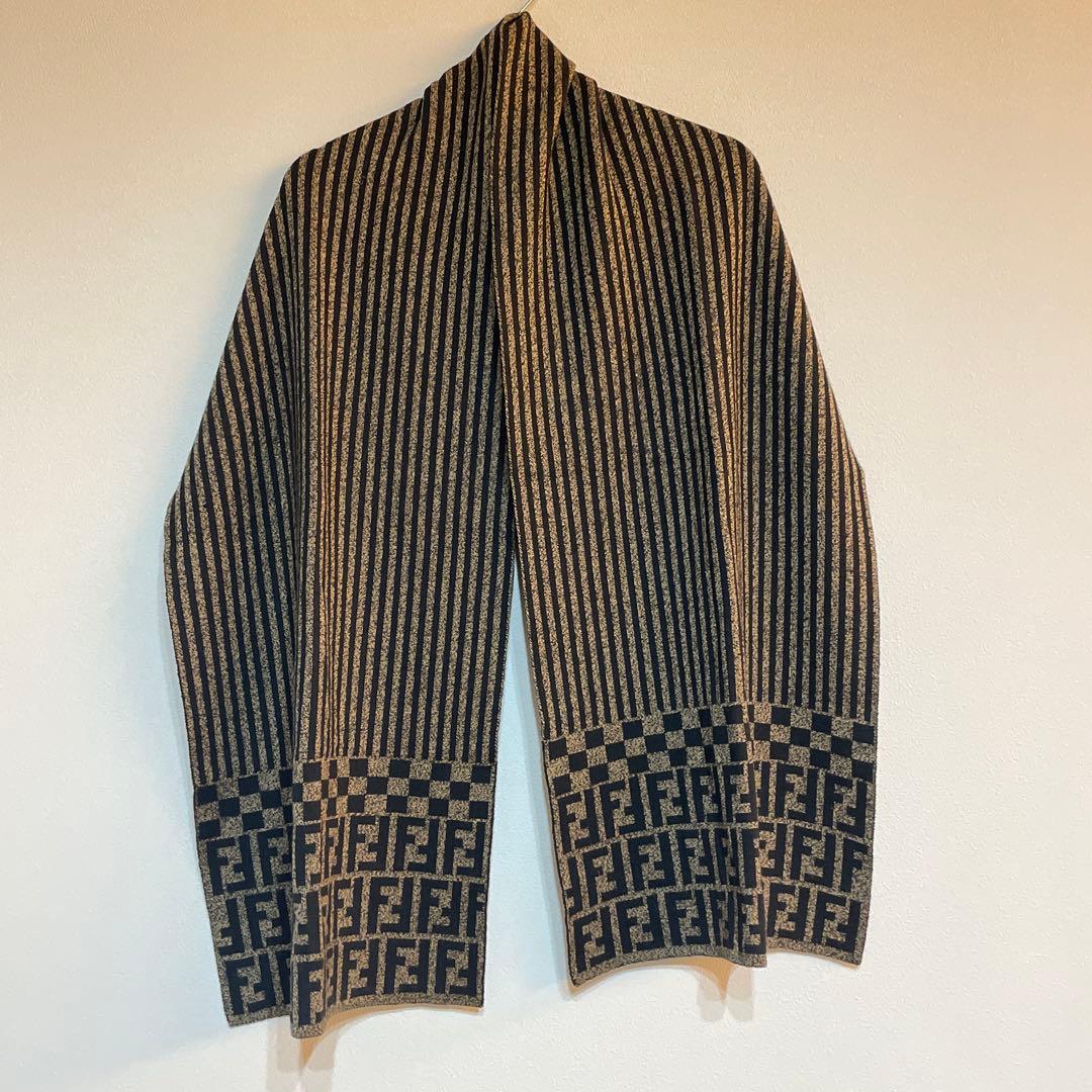 FENDI フェンディ ストライプ マフラー ブラウン ブラック