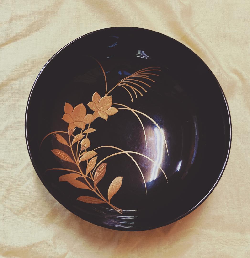 【値下げ】 京蒔絵 牡丹 ぼたん 蒔絵 溜塗 蓋付椀 【5客】