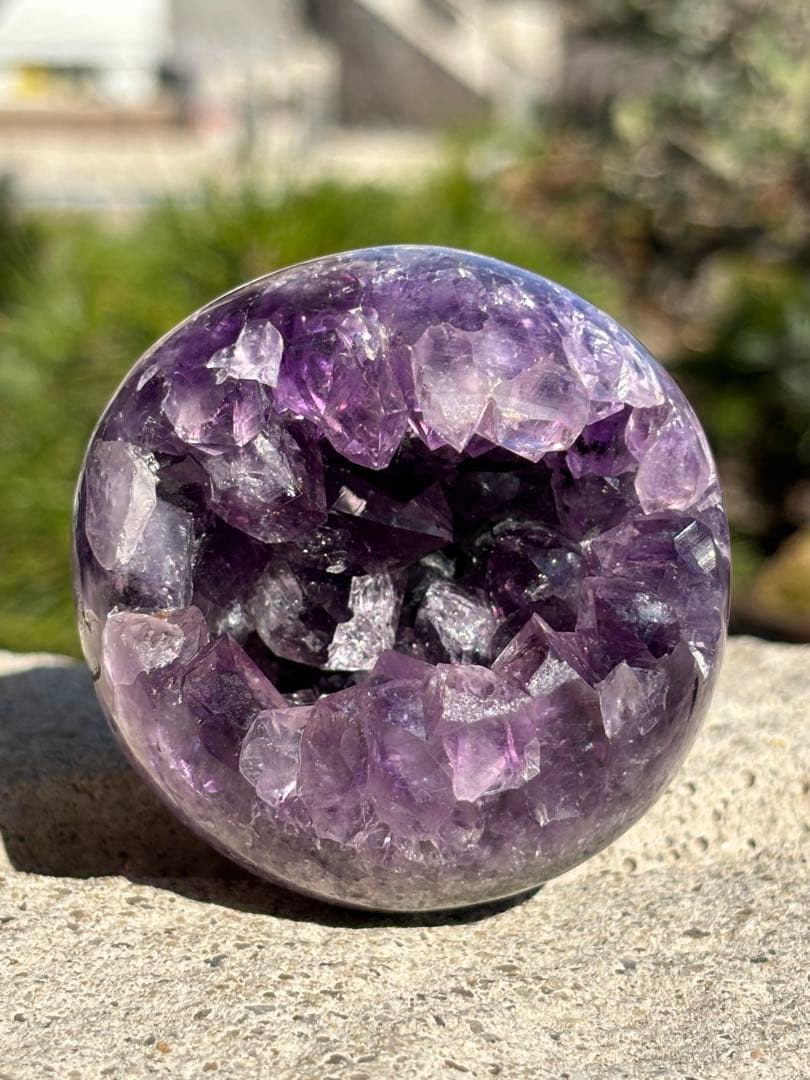 【来福】ウルグアイ産⭐️アメジスト笑口大①⭐️龍穴⭐️台座付きMN36