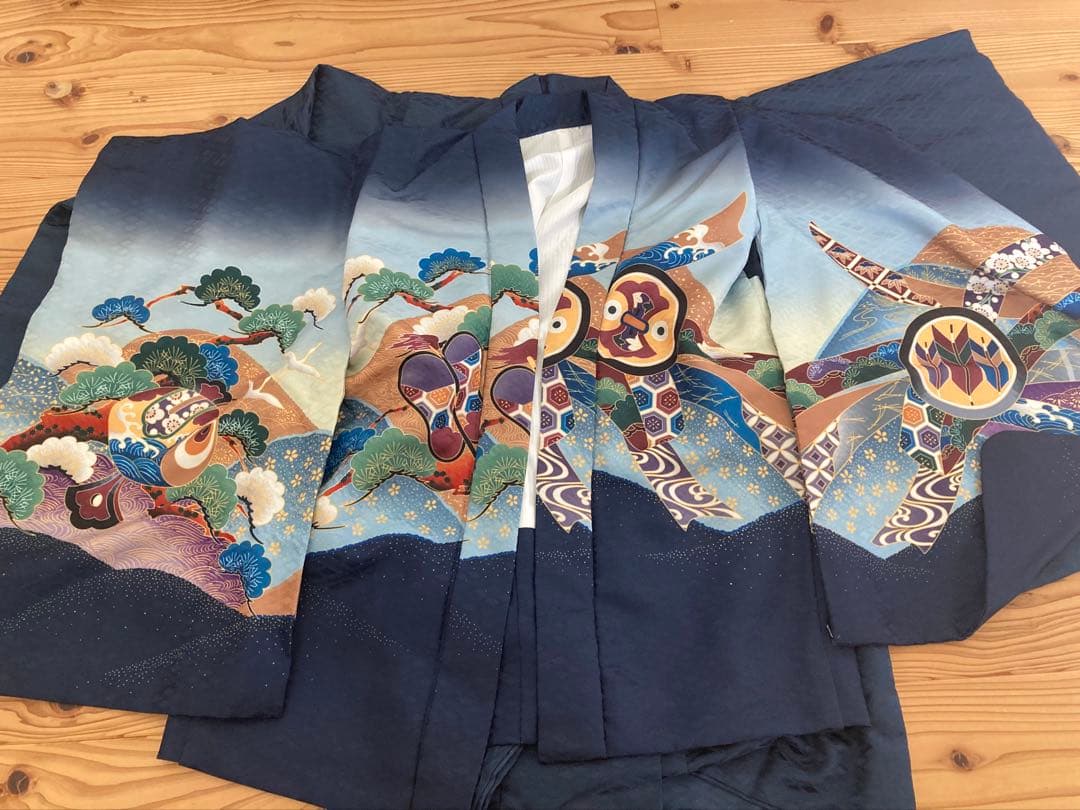 七五三　羽織、袴4点セット　小物付き　男の子　5歳