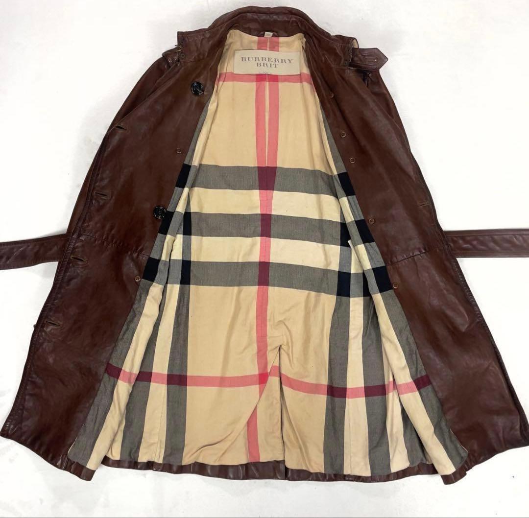 希少 バーバリーブリット レザー トレンチコート レディース US-40M-L