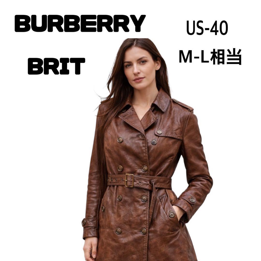 希少 バーバリーブリット レザー トレンチコート レディース US-40M-L
