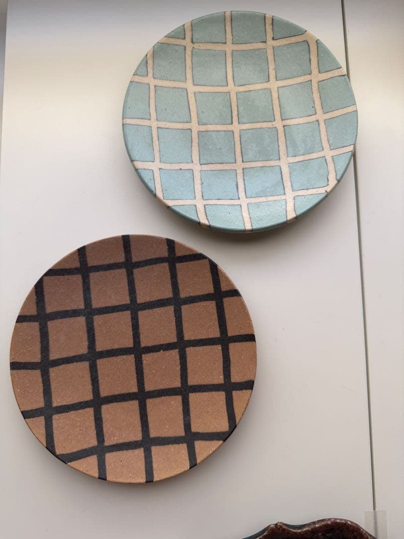 田中ちあき　チェック柄お皿　2枚セット