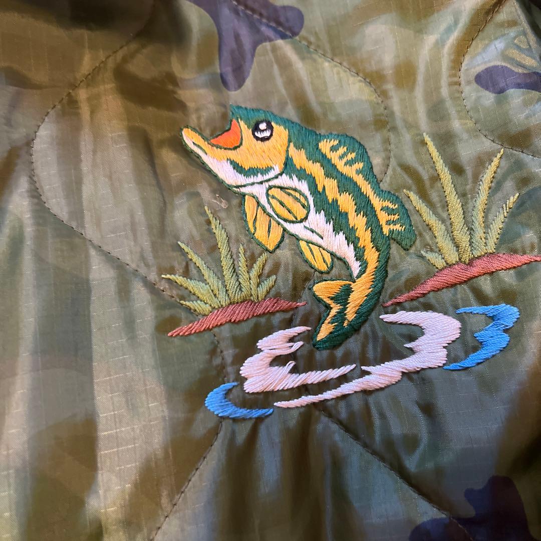 BIG JOHN キルティングジャケット ベトジャン ブラックバス 魚 迷彩
