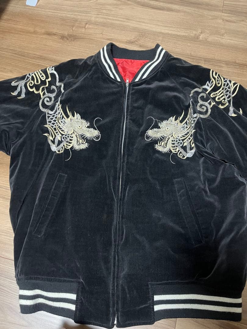 b*ヘ様 ベロア スカジャン つなぎ双龍 中綿入り　希少な3L