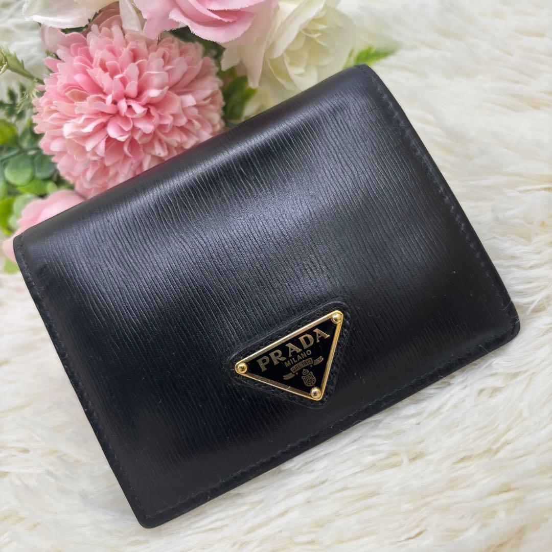 PRADA ヴィッテロムーブ 折り財布 三角ロゴ ゴールド RFID