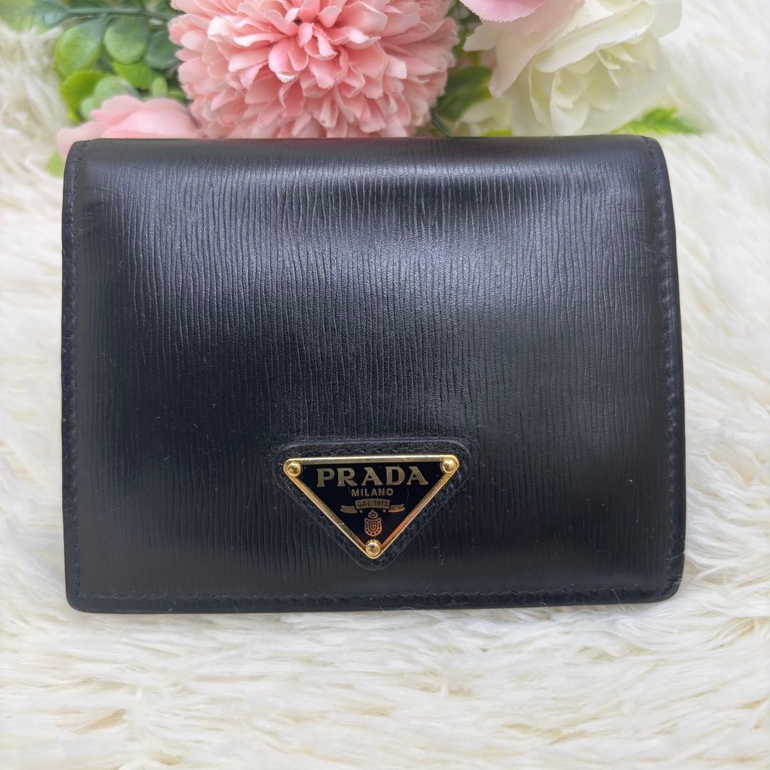 PRADA ヴィッテロムーブ 折り財布 三角ロゴ ゴールド RFID