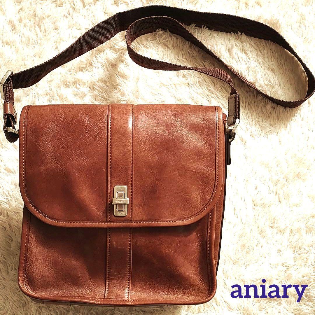 aniary/アニアリ ブラウンレザーショルダーバッグ ターンロック