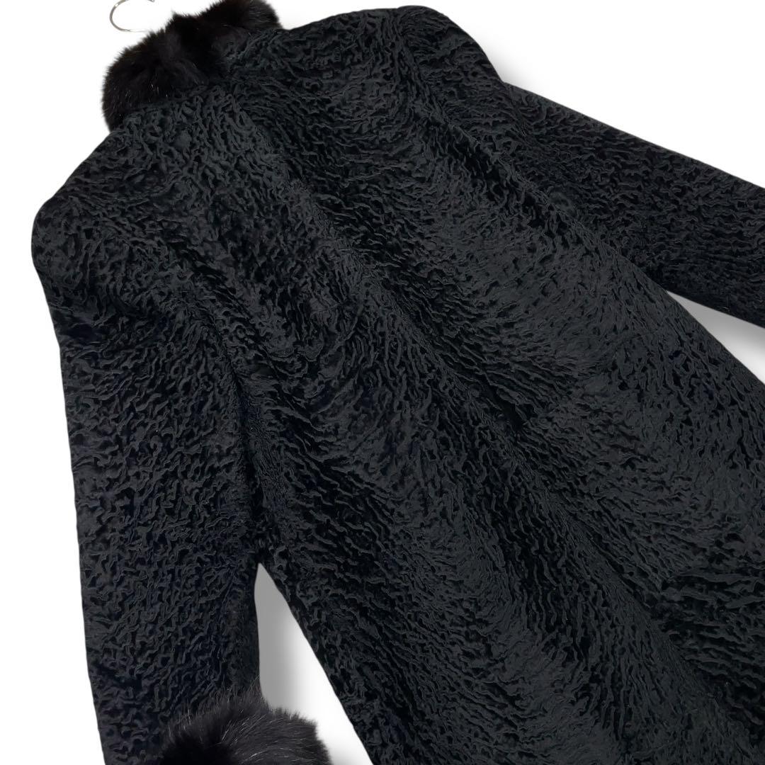 極美品 ERIFORT ペルシャンラム リアルファー ロングコート ブラック M