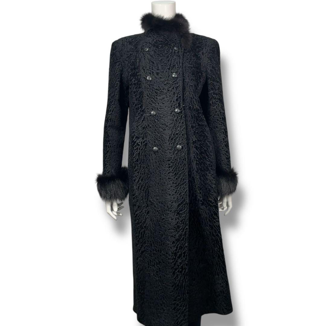 極美品 ERIFORT ペルシャンラム リアルファー ロングコート ブラック M