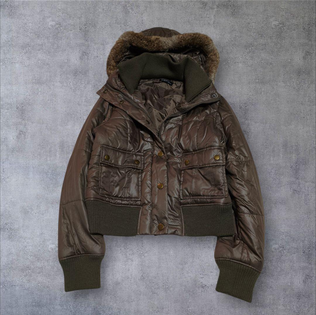 00s ファー 中綿ダウンジャケット y2k リブ 平成ギャル グランジ