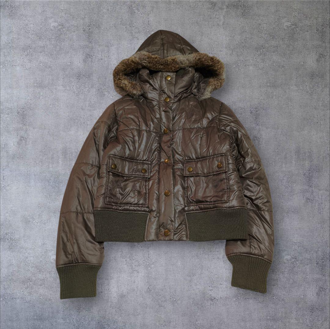 00s ファー 中綿ダウンジャケット y2k リブ 平成ギャル グランジ