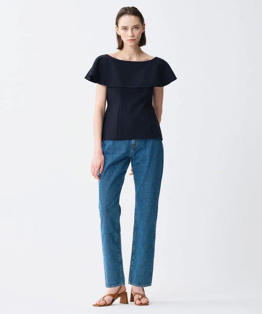 uncrave. プルーフ ダブルクロス ラッフル ブラウス. ネイビー