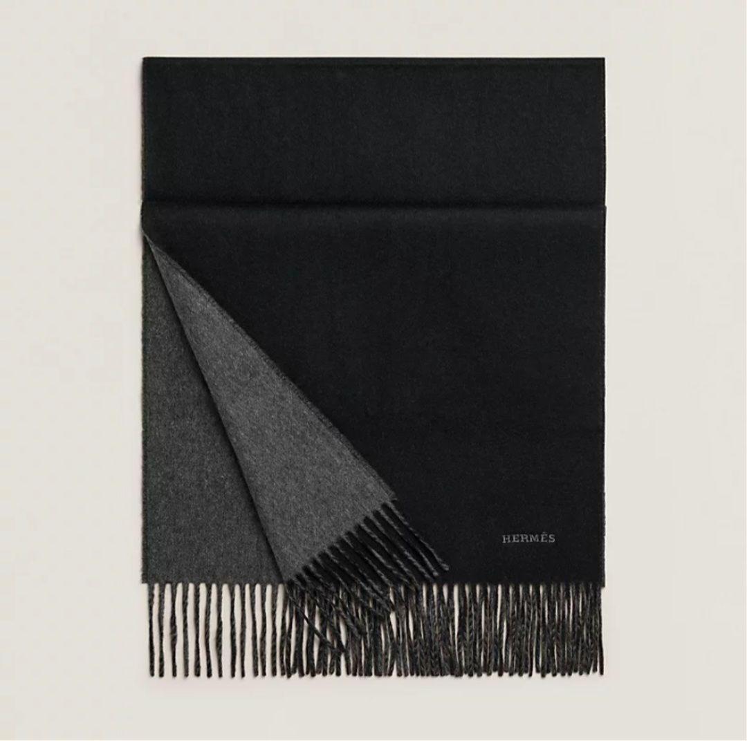 箱&タグ付き✨エルメス レクトヴェルソ カシミヤ マフラー リバーシブル グレー