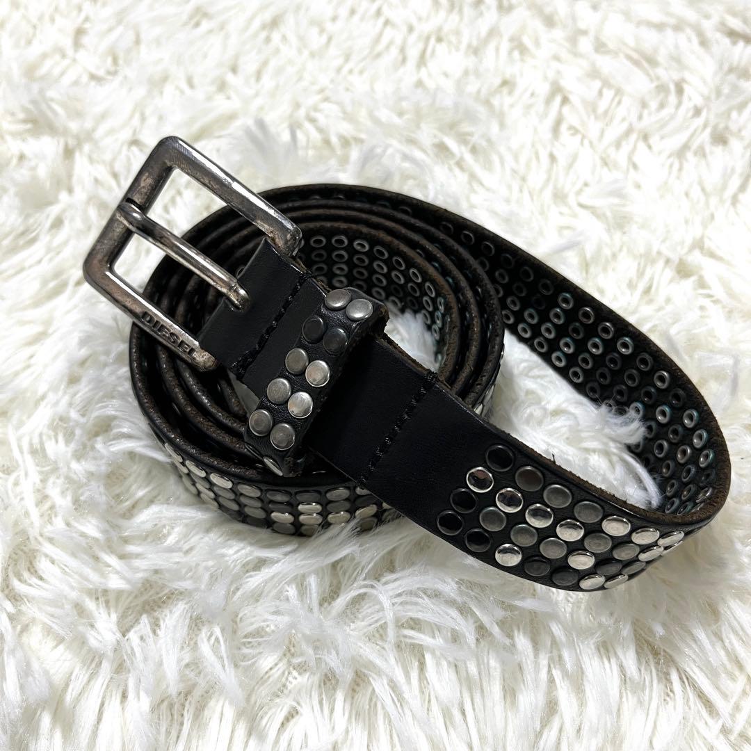 【希少・極上】DIESEL ディーゼル スタッズ ベルト 本革 イタリア製